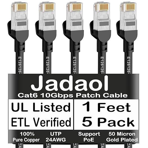 Jadaol Cat6 Ethernet Patch Cables 1ft 5-Pack, 10Gbps 24AWG Pure Copper RJ45 by Jadaol