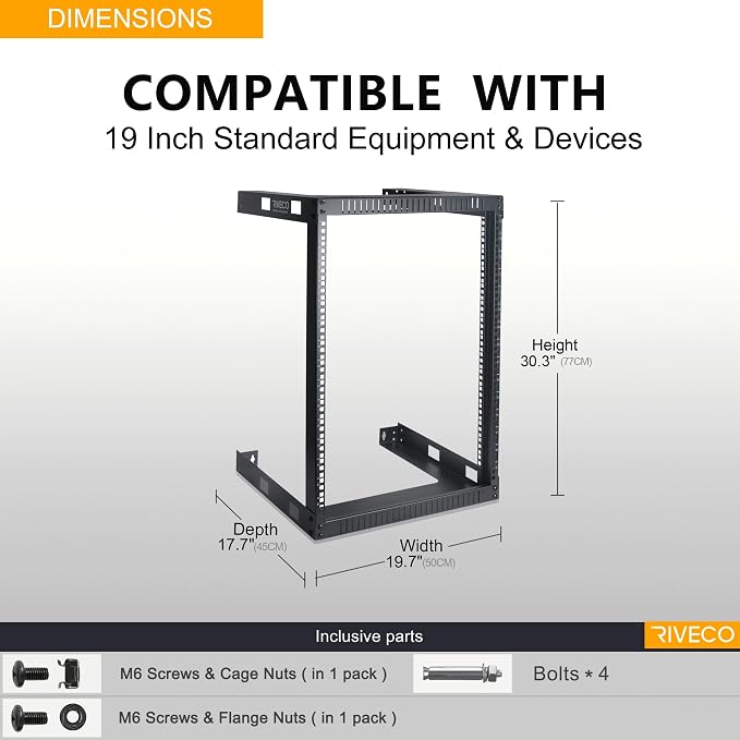RIVECO 15U Cabinet 19" Wall Mount Shelf Network Rack – 17.7" Deep 2 Post Open - Image 5