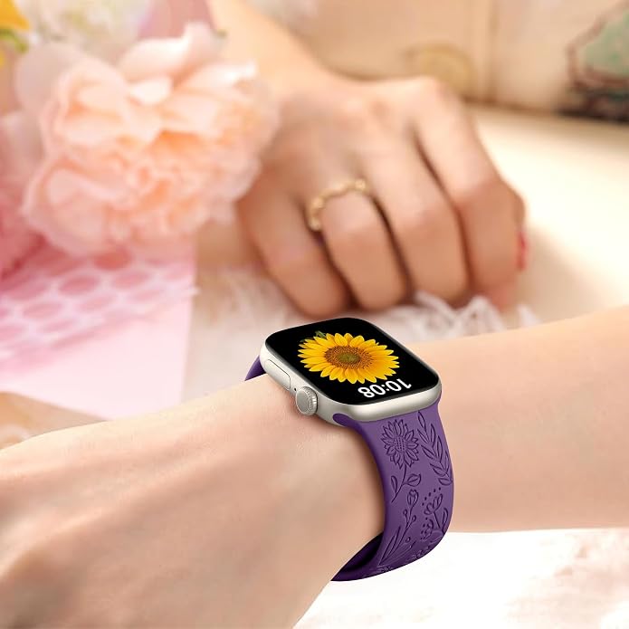 SNBLK 6 Pack Floral Engraved Bands Compatible - Image 5