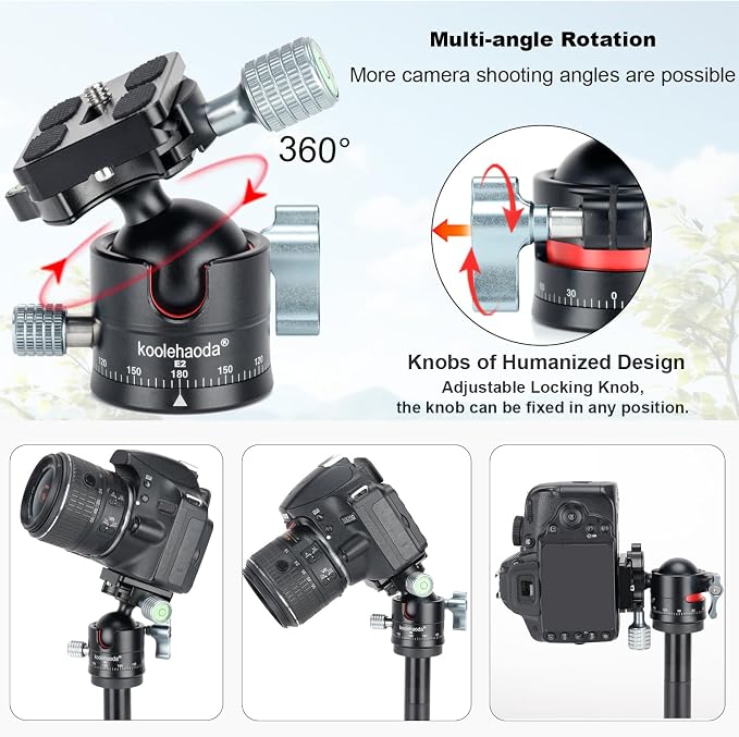 Koolehaoda Low Profile Ball Head, Panorama Tripod Head Arca Swiss QR Plate | - Image 2