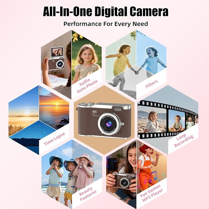 4K Digital Camera, Autofocus 48MP Selfie Vlogging Camera Compact Point and - Image 5