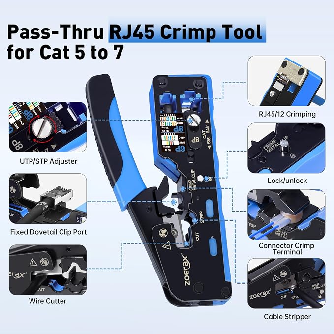 RJ45 Crimp Tool, Cat7 Cat6 Cat5 Crimping Tool Kit - Image 2
