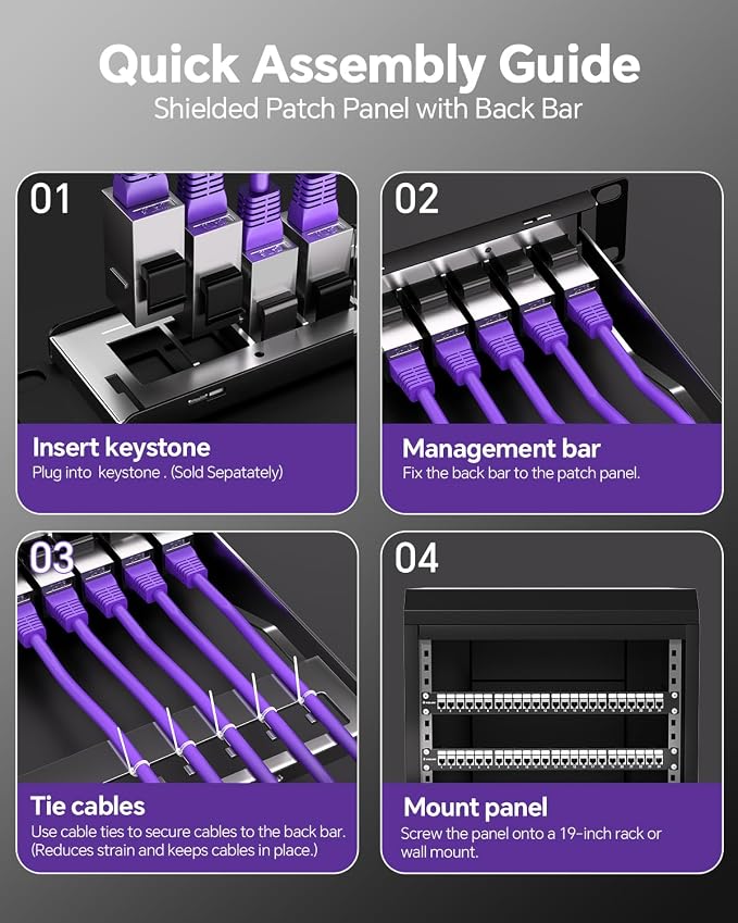 VCELINK 24-Port All Metal Blank Keystone Shielded Patch Panel, 1U Rackmount - Image 7