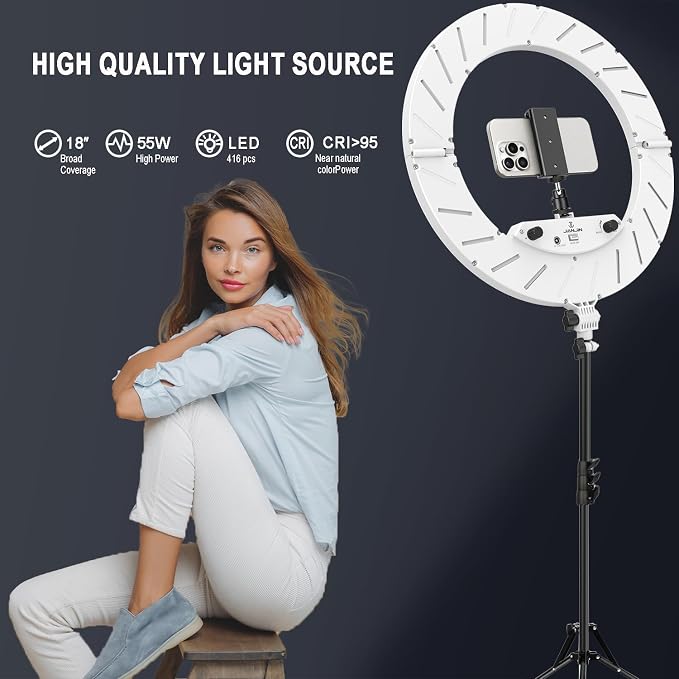 Ring Light Kit:18"/45cm Outer 55W6700k Dimmable LED Light, Tripod Stand - Image 2