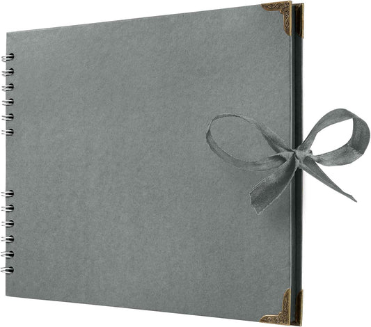 Bstorify Square Scrapbook Photo Albums 50 Pages (11 x 8.5 Inch) Grey Thick Paper, Hardcover, Ribbon Closure - Ideal for Your Scrapbooking Albums, Art & Craft Projects (Grey, 11 x 8.5 Inch)