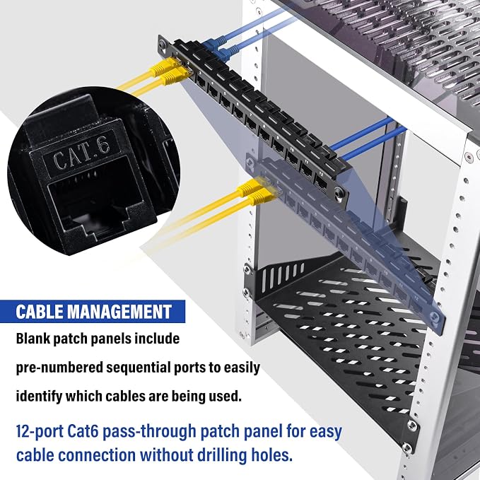 GeeekPi 12 Port Patch Panel, 10inch 0.5U CAT6 Network Patch Panel - Image 6