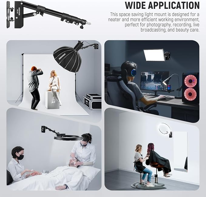 NEEWER Ring Light Wall Mount Boom Arm, Aluminum Alloy, 6.6lb/3kg Capacity - Image 3