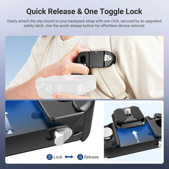 NEEWER Camera Backpack Clip, Quick Release Camera Clip Mount, Compatible - Image 3