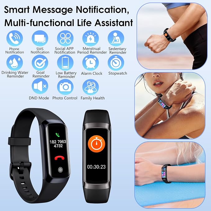 Fitness Tracker, 24/7 Heart Rate Blood Oxygen Blood Pressure Body Temp Monitor - Image 5