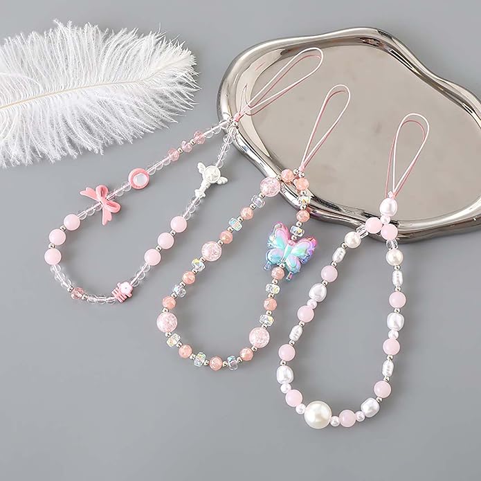 Beaded Phone Charm Lanyard Strap Girly Style Fixed Beads Pearl Lanyards - Image 6