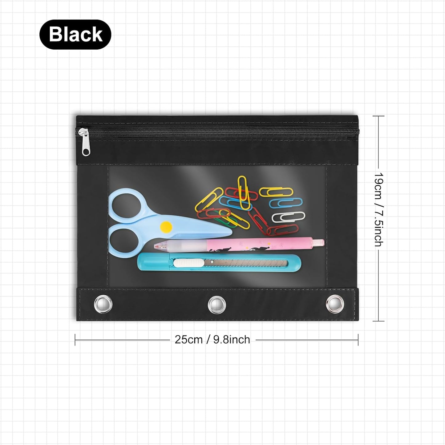 IKAYAS 30 Pack Black Pencil Pouch for 3 Ring Binder Colorful Pencil Pouch with Zipper Bulk, 3 Ring Binder Pencil Pouches Pencil Case Pencil Bags for Classroom Storing School Teacher Supplies