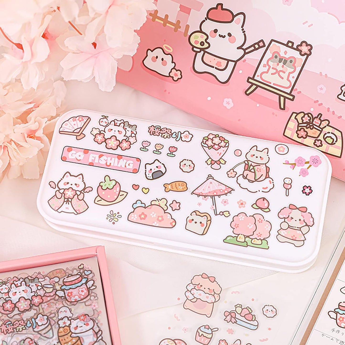 Doraking Vinyl Transparent Flower Stickers - Kawaii Cute Stickers for Journaling & Scrapbooking - 200 Sheets - Kids, Teens & Adults
