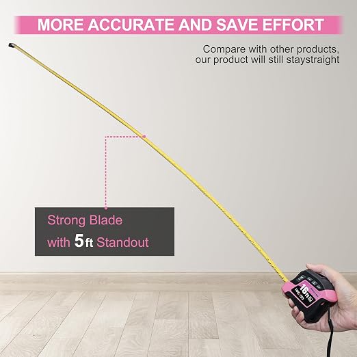 PREXISO 2-in-1 Digital Tape Measure - 16Ft Pink Digital Measuring Tape - Image 9