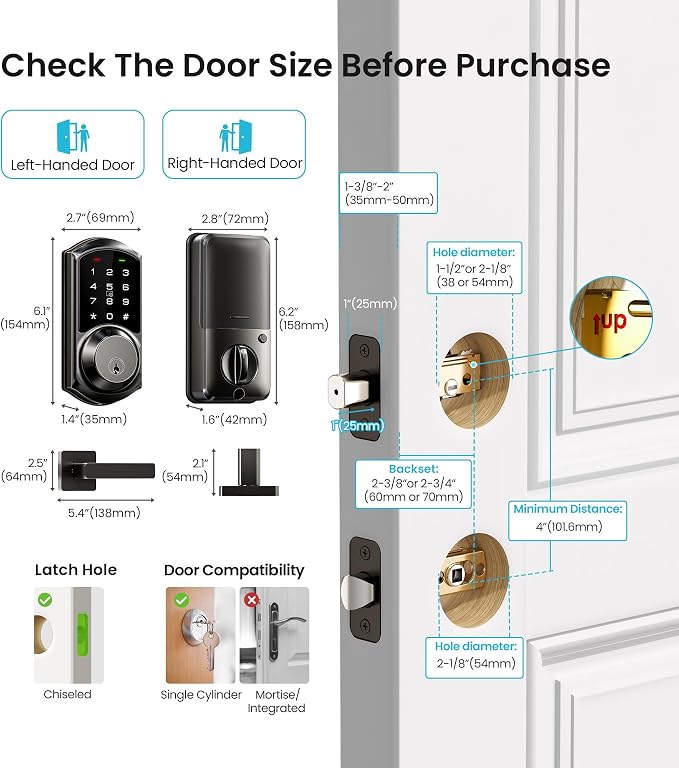 Veise VE06-L Smart Locks with 2 Lever Handle Set, App Control, Keyless Entry - Image 8