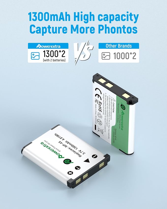 NP-45 NP-45A NP-45B NP-45S Battery 1300mAh*2 & Dual Charger Compatible - Image 4