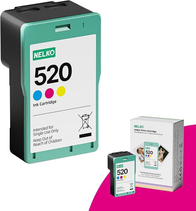 Nelko 520 Genuine Color Ink Cartridges, 2.0 High-Yield Ink Cartridge Compatible by NELKO