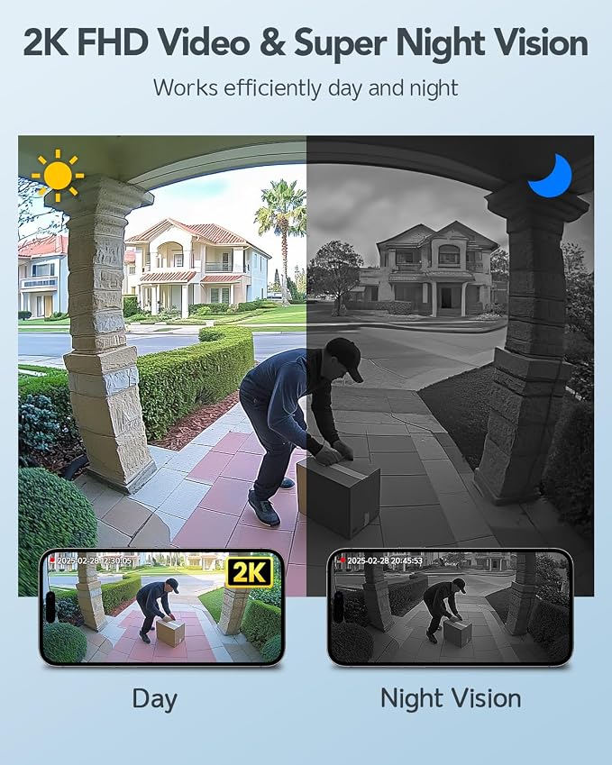XTU Battery Doorbell, 180° Head-to-Toe Video, Live View - Image 2