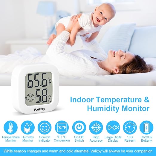 Vaikby Indoor Thermometer 2Pack, Humidity Gauge Meter Digital Hygrometer Room - Image 2