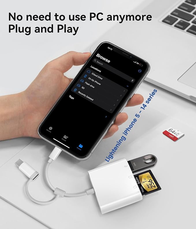 Oyuiasle SD Card Reader for iPhone iPad Trail Camera Viewer 3-in-1 SD Adapter - Image 3