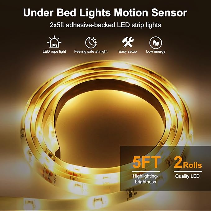 Vansky Motion Activated Bed Light, Flexible LED Strip Motion Sensor Night Light - Image 2