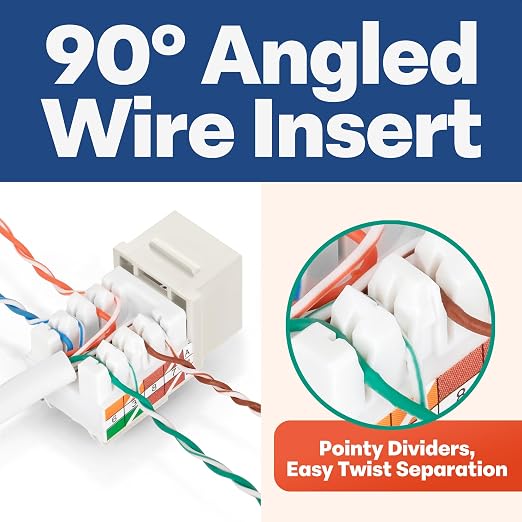 Everest 90° Angled RJ45 Cat5e Keystone Jacks 10-Pack in Light Almond - Image 3