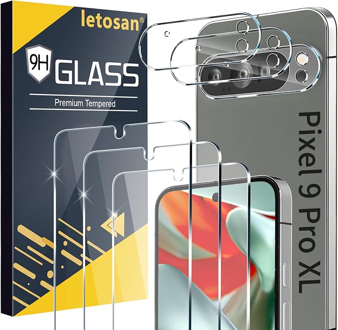letosan 3 Pack for Google Pixel 9 Pro XL Screen Protector Tempered Glass + 3 by letosan