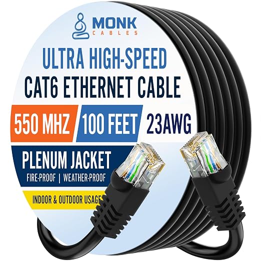 MONK CABLES | CAT6 Ethernet Cable | Plenum Rated | UTP, 550MHz | DSX-8000 by MONKCABLES
