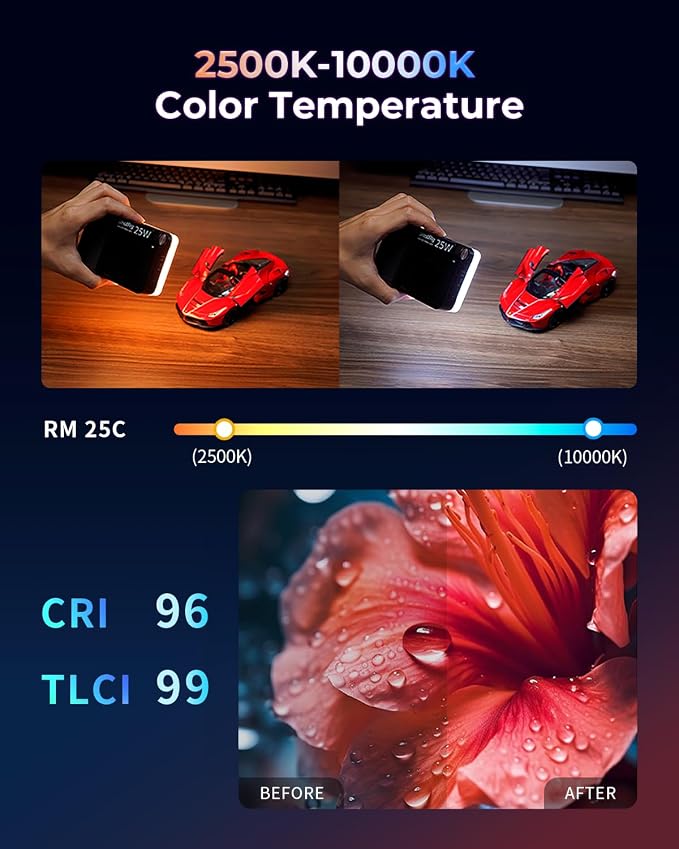SmallRig RM 25C Mini LED RGB Video Light, 3100mAh Battery, HD LCD Display - Image 2