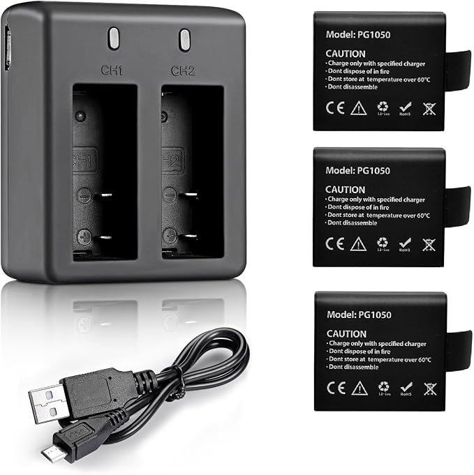3 x 1050mAh Rechargeable Action Camera Battery by VVHOOY