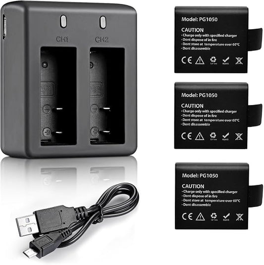 3 x 1050mAh Rechargeable Action Camera Battery by VVHOOY