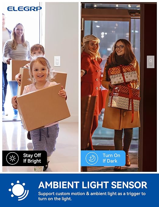 ELEGRP Smart Motion Sensor Switch, 2.4GHz Wi-Fi Single Pole Light Switch Works - Image 7