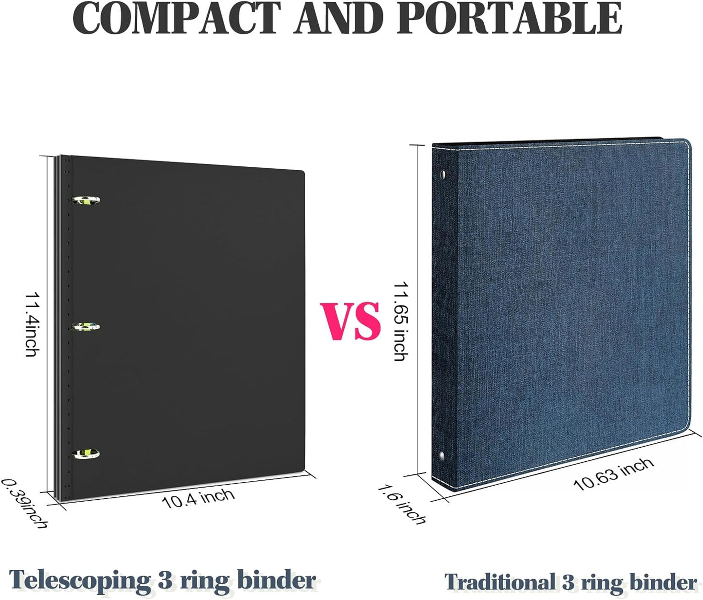 INFUN Telescoping 3 Ring Binder, Portable Plastic Binder with Telescoping Spine, 0.75 inch Rings， Foldable Front Cover Holds 8.5" x 11" Paper for School,Office and Homes-Black