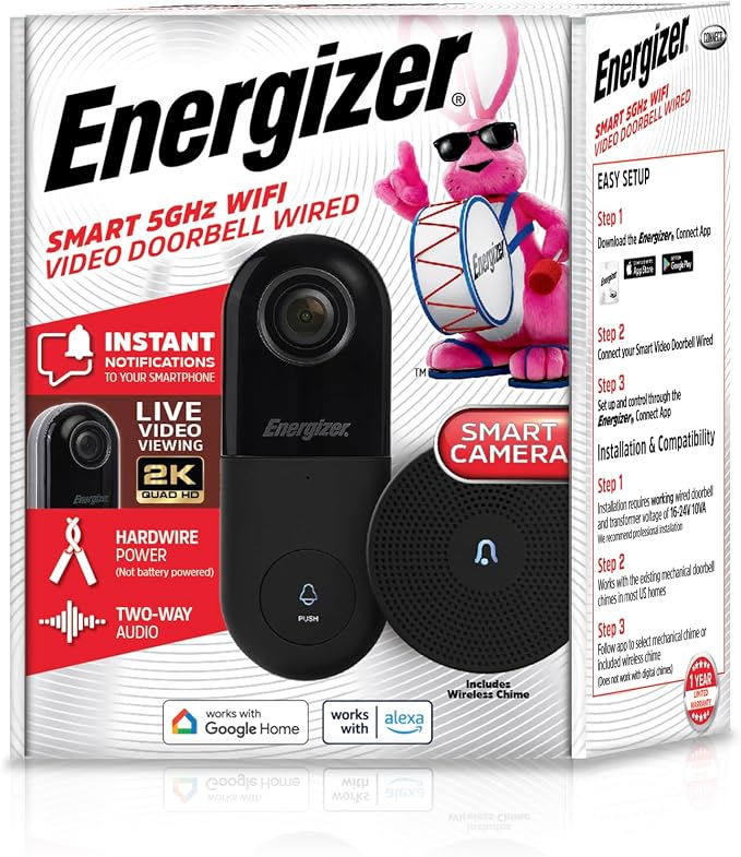 Energizer Smart 2K Doorbell & Chime, Wired Video Doorbell Security Camera - Image 9