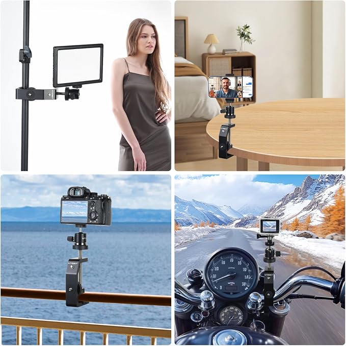 UTEBIT Super Clamp Mount with Mini Ball Head Mount, 1/4 Screw Hot Shoe Mount - Image 6