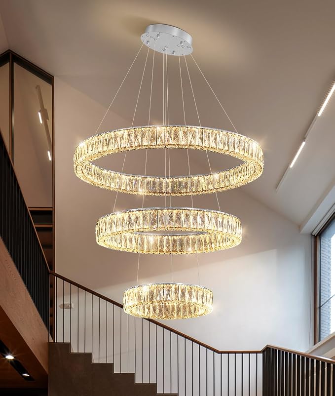 HAIXIANG Modern Glam Chandelier Crystal LED Remote Rings Chandelier Adjustable - Image 5