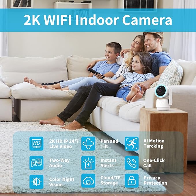 Indoor PTZ Security Camera, 2K 3MP Pan-Tilt - Image 2