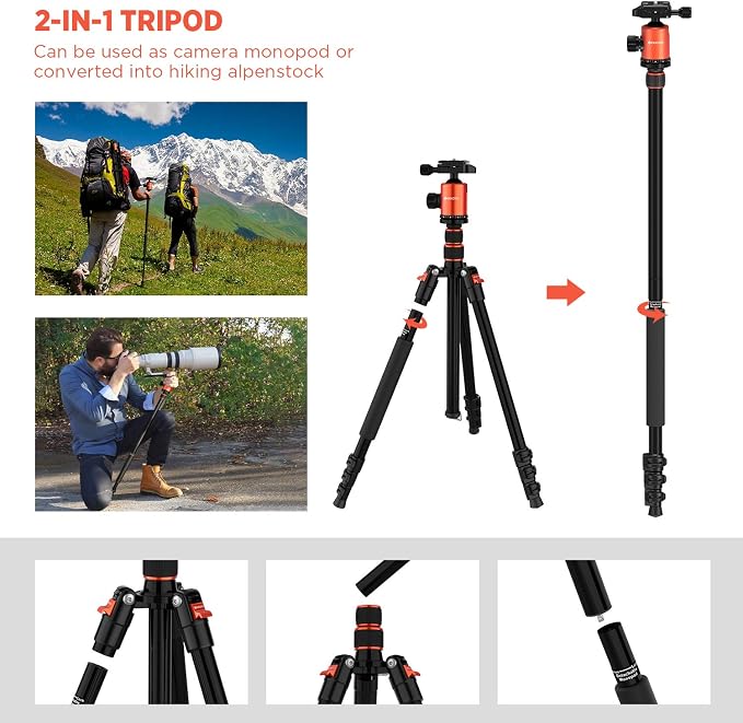 GEEKOTO 77’’ Tripod, Camera Tripod - Image 6
