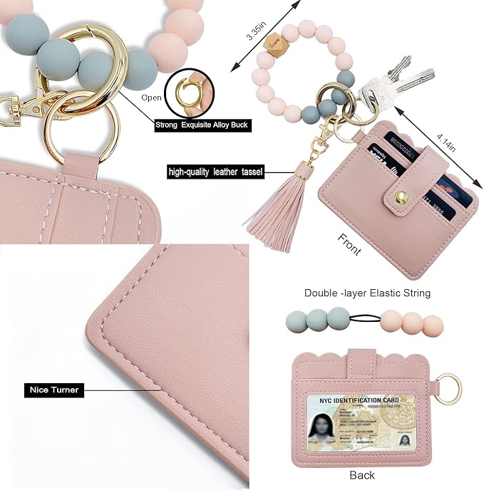 Keychain Wallet Wristlet Small Credit Card Holder Bracelet Key Chain Purse - Image 3