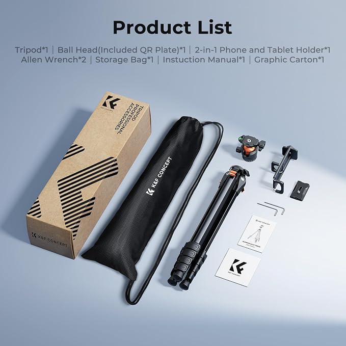 K&F CONCEPT 73" Aluminum Travel Tripod - Image 8