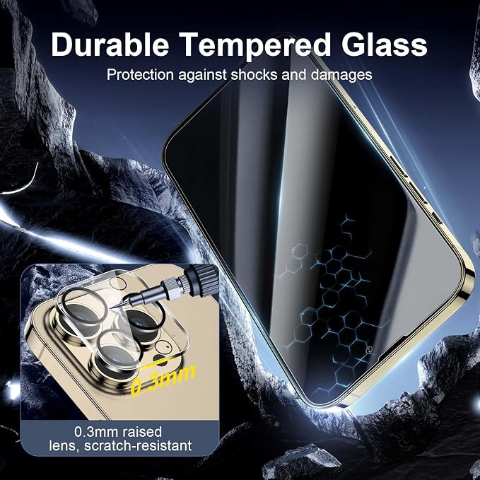 NEW'C 3x Privacy for iPhone 14 Pro Max Screen Protector+ 3x Camera Lens - Image 6