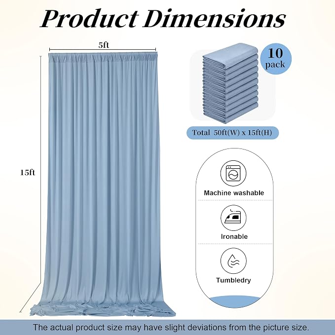 50ft x 15ft Dusty Blue Backdrop Curtains - Image 7