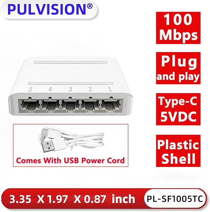 5 Port 10/100Mbps Fast Ethernet Switch Type-C 5V Powered Desktop Network Hub - Image 2