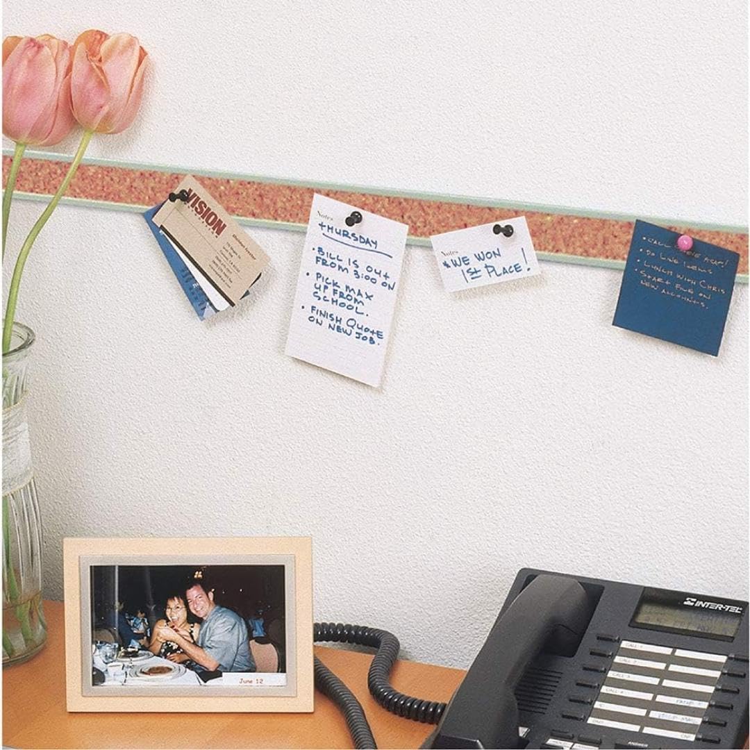 Quartet Bulletin Bar Strip, Cork Board, 18" x 1", Classroom, Office, Cubicle, Aluminum Frame (2003), Beige