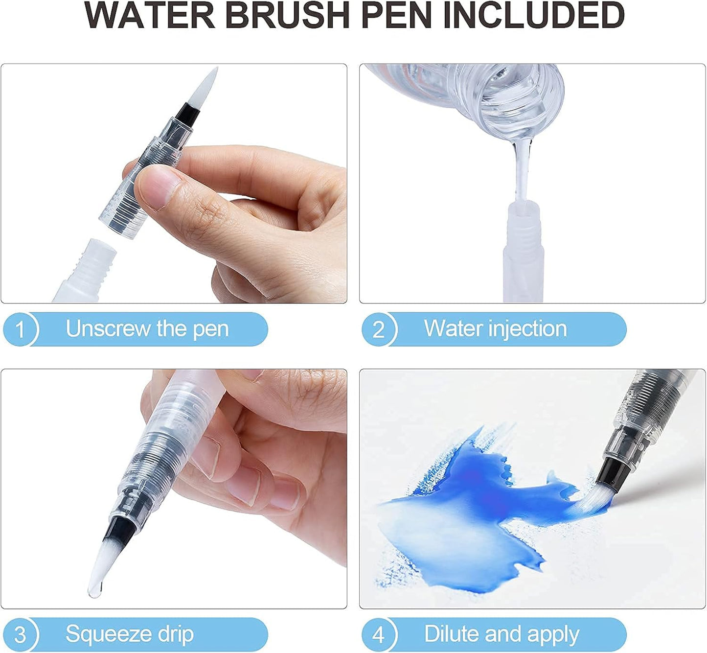 ParKoo Watercolor Brush Pens, 24 Colors Flexible Real Nylon Brush Tip Pens for Watercolor Painting, 1 Blending Brush, Paint Markers for Artists and Beginner Painters Coloring Books, Calligraphy