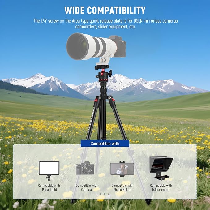 NEEWER Basics Travel Tripod for Camera, Ball Head, Arca Type QR Plate, Cell - Image 6