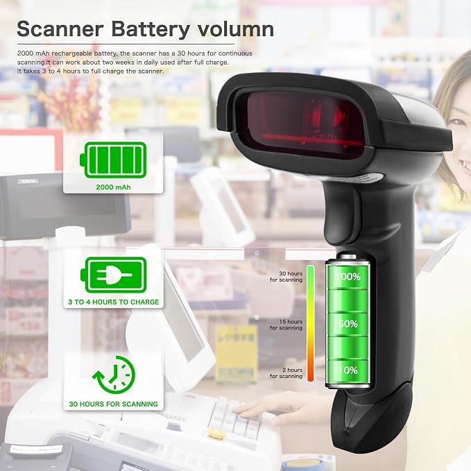 NETUM Wireless Barcode Scanner, 2 in 1 2.4G Wireless & USB Wired 1D Laser - Image 2