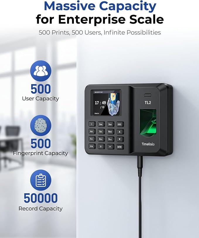 Time Clock for Employees, Fingerprint & PIN Standalone Punch Machine, Clock in - Image 2