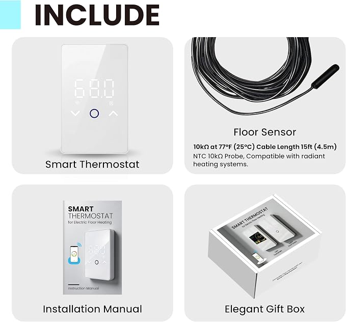 4PCS WiFi Thermostat for Electric Floor Heating Systems, Touchscreen LED Display - Image 9