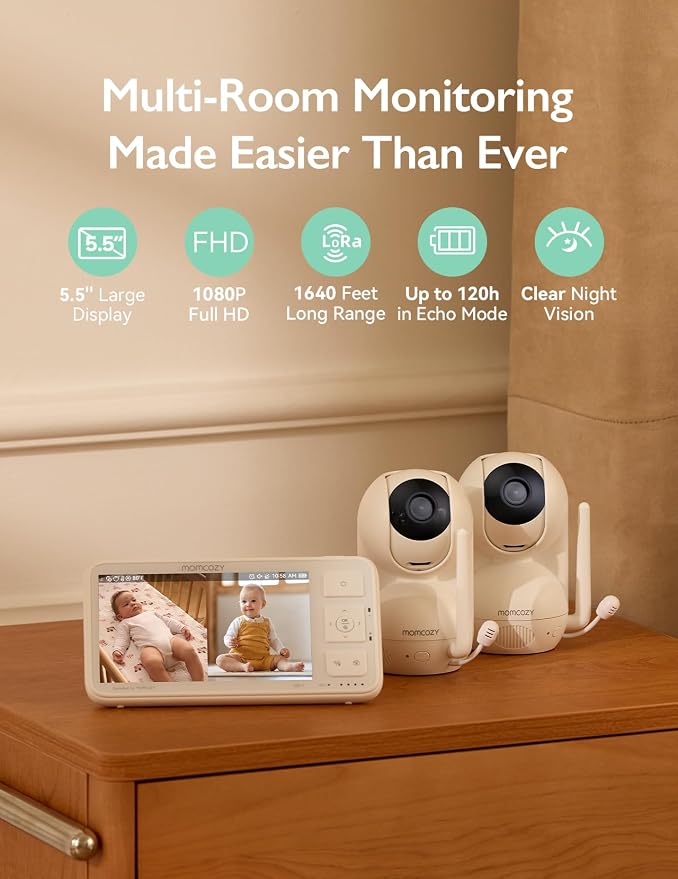 Momcozy Baby Monitor with 2 Cameras 5.5" 1080P Full HD Split Screen Video Baby - Image 2