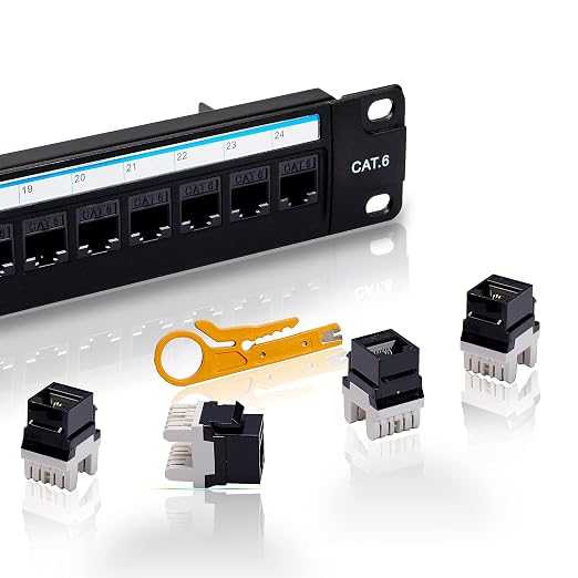 Cat6 Patch Panel 24 Port with Keystone, RJ45 Network Panel 19 Inch, Punch Down by Lysymixs